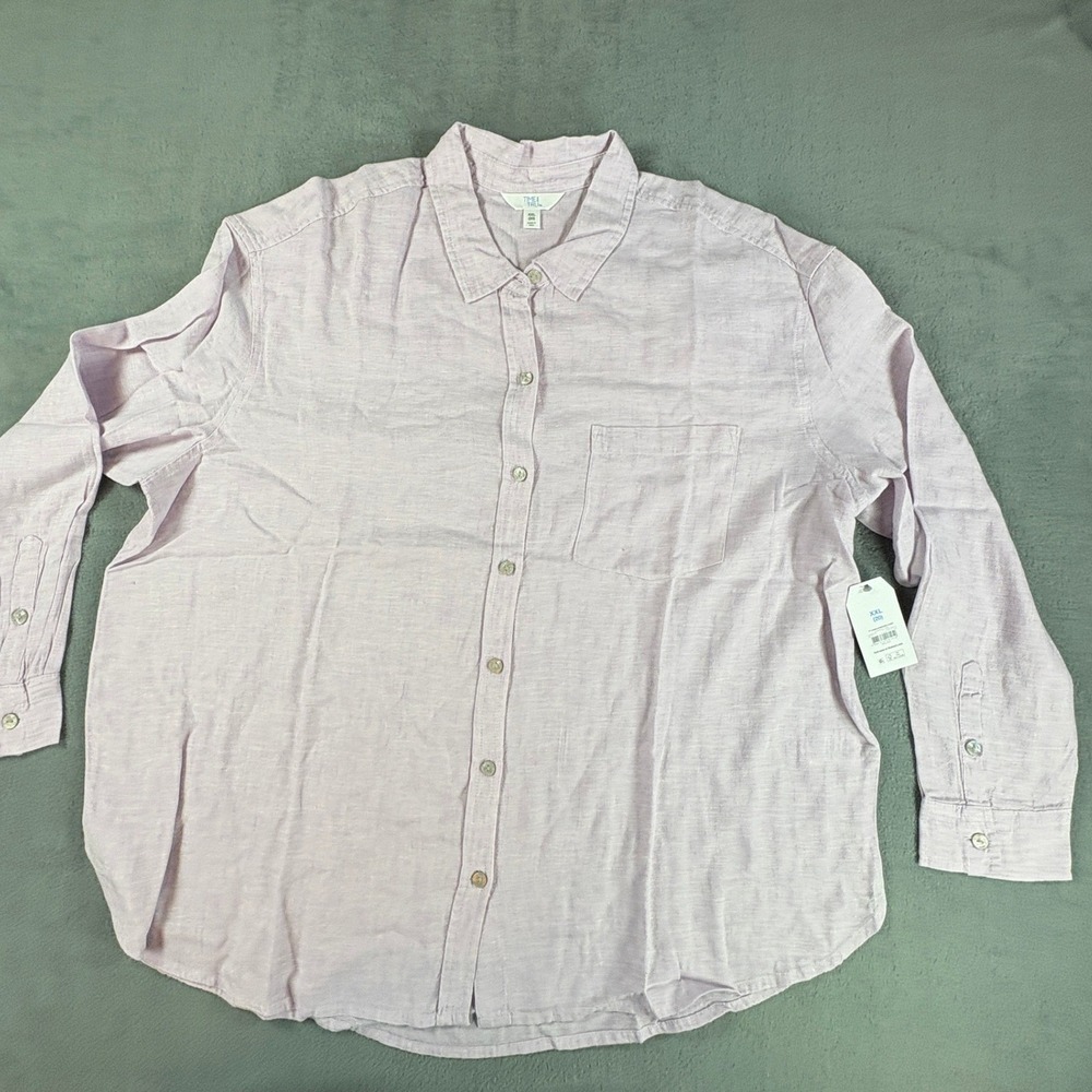 Time and Tru Womens XXL 20 Lavender Linen Blend Oversized Button Down Shirt NEW